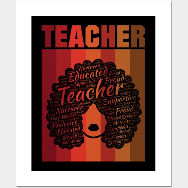 African American Teacher Words in Afro Wall Art by blackartmattersshop